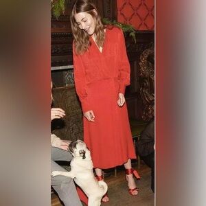 H&M Red Subtle Snakeskin Print Faux Wrap Long Sleeve Dress